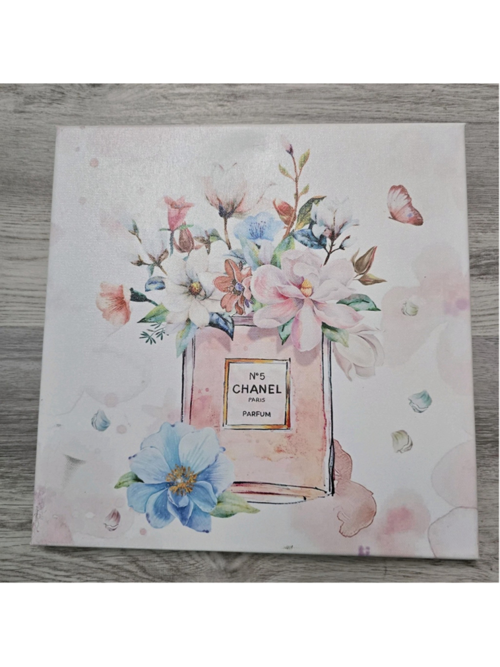 Chanel Perfume Bottle & Flowers Canvas Wall Decorl No5 12"x12" Art Print